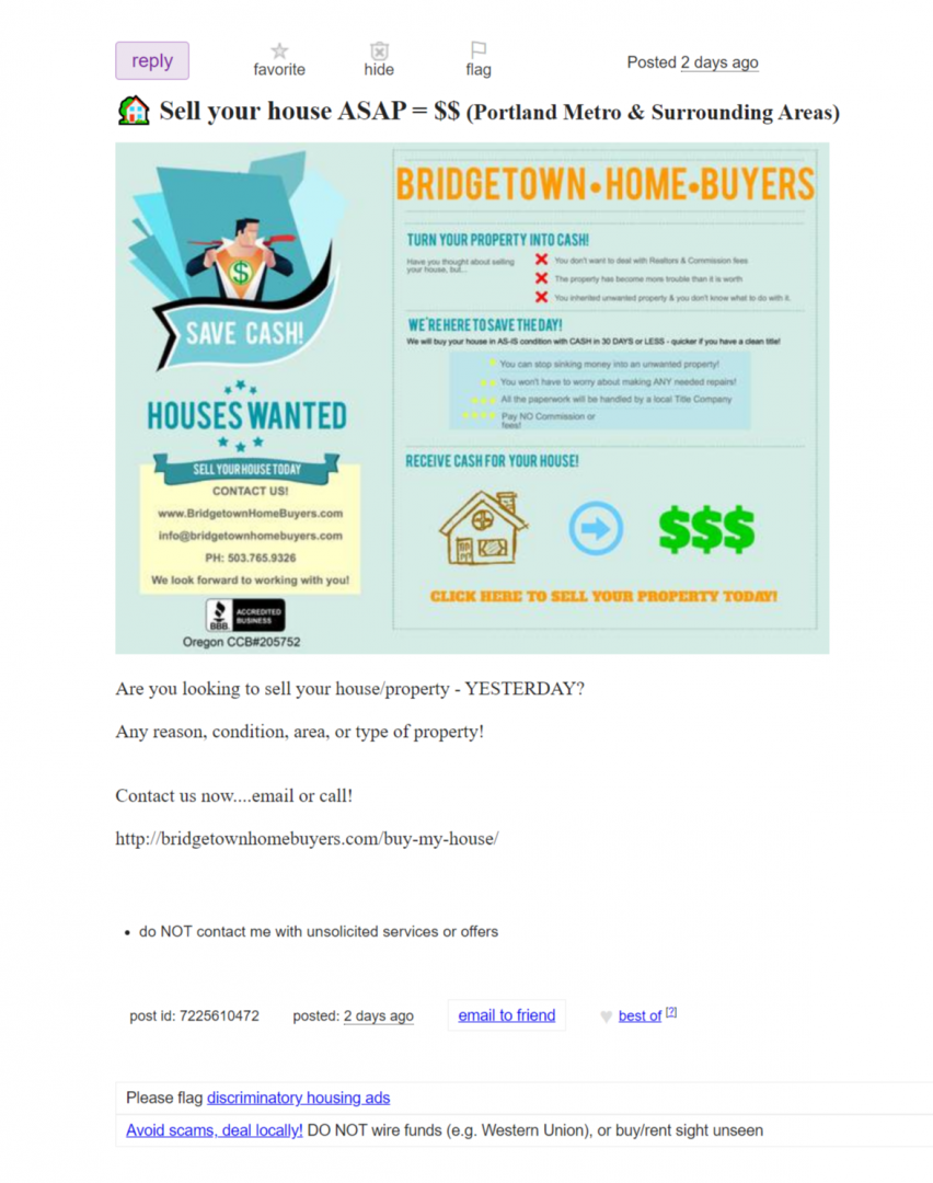 Portland Craigslist - Keep it Easy Bridgetown Home Buyers