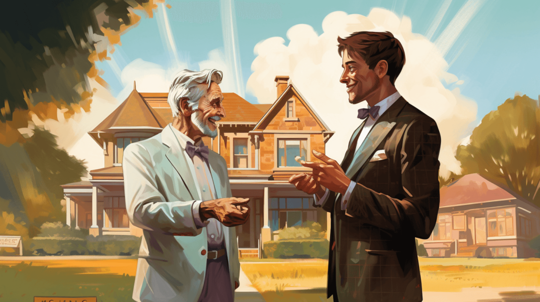 an_older_happy_man_selling_his_house_to_a_young_man._benefits of selling on terms